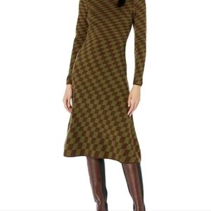 MOON River Grid Print Midi Knit Dress US S